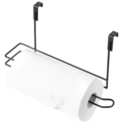 Over-the-Cabinet Hanging Paper Towel Holder and Organizer Rack for Kitchen and Under-Sink Storage, Black