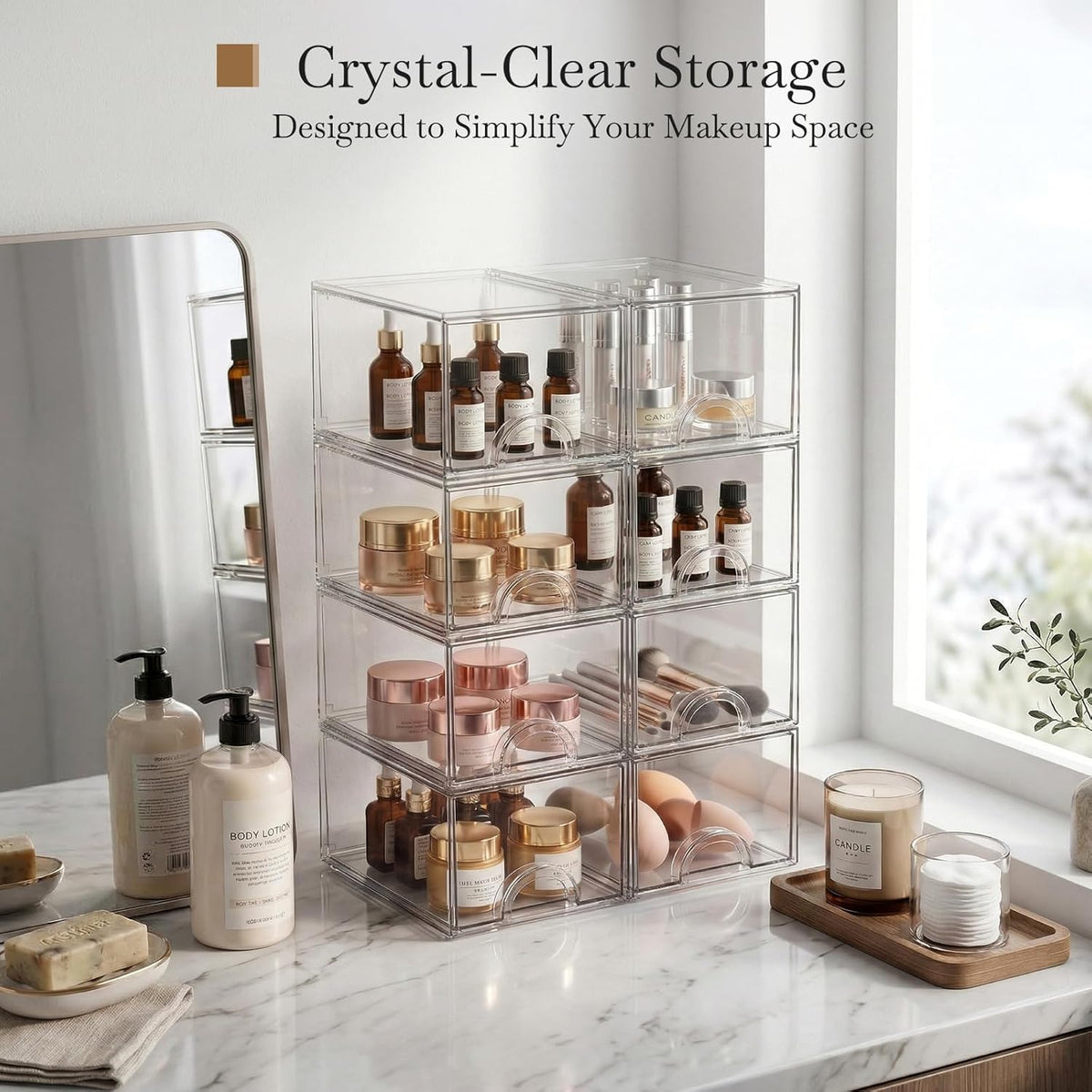 Set of 8 Stackable Clear Acrylic Storage Boxes and Drawers