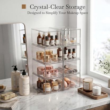 Set of 8 Stackable Clear Acrylic Storage Boxes and Drawers
