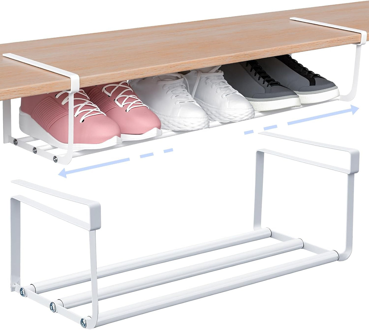 Expandable Shoe Rack Shelf Organizer Set for Closet - White (2 Pieces)