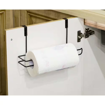 Over-the-Cabinet Hanging Paper Towel Holder and Organizer Rack for Kitchen and Under-Sink Storage, Black