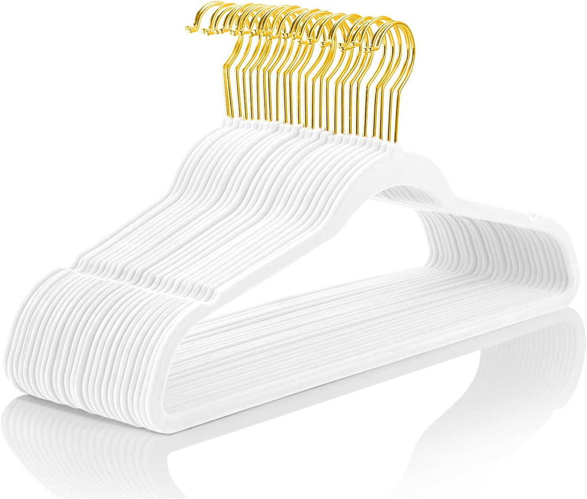 Premium Heavy-Duty Velvet Suit Hangers - 60-Pack Slimline Non-Slip Design with Gold Hooks - Space-Saving White Hangers
