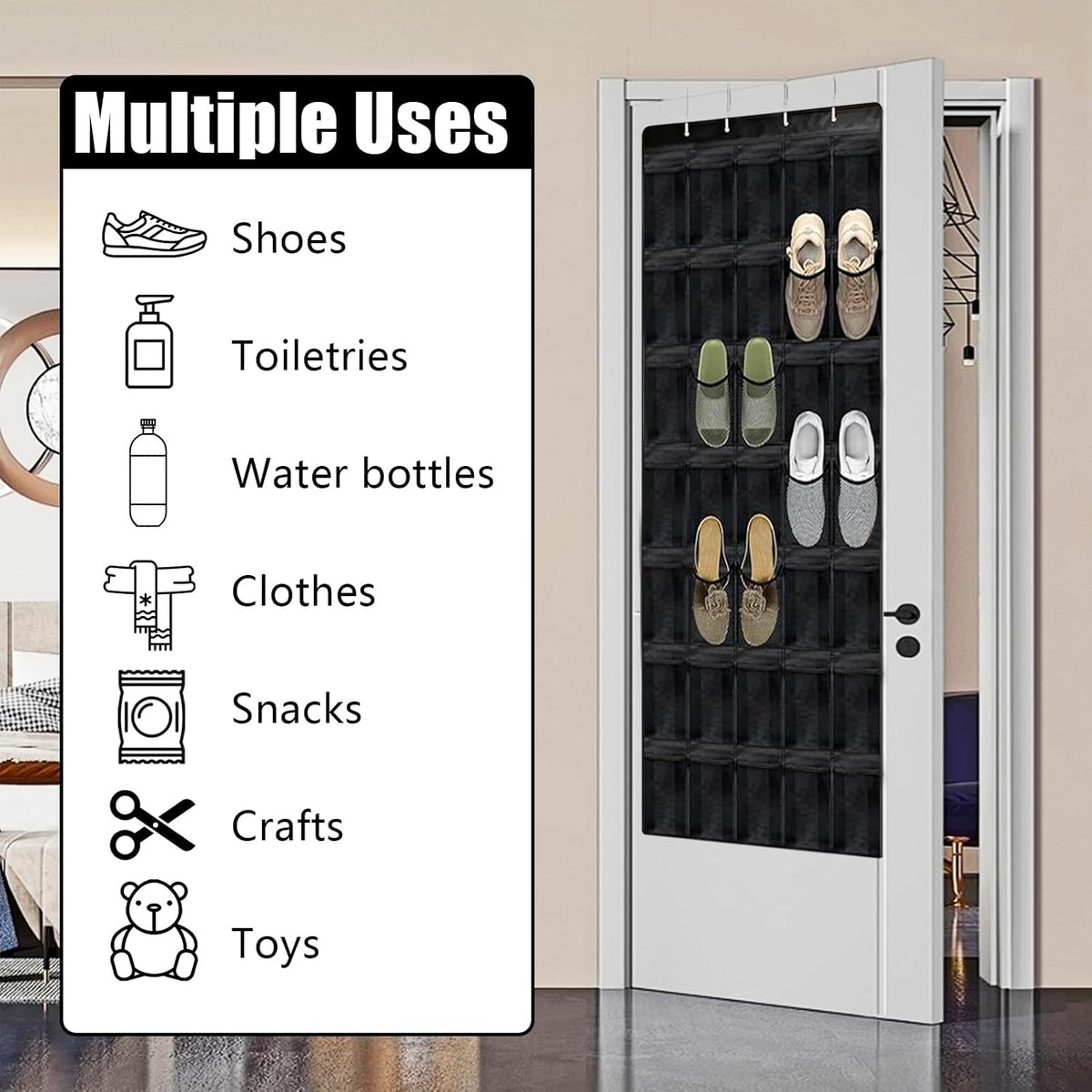35-Pocket Over-Door Shoe Organizer with Hanging Storage Solution
