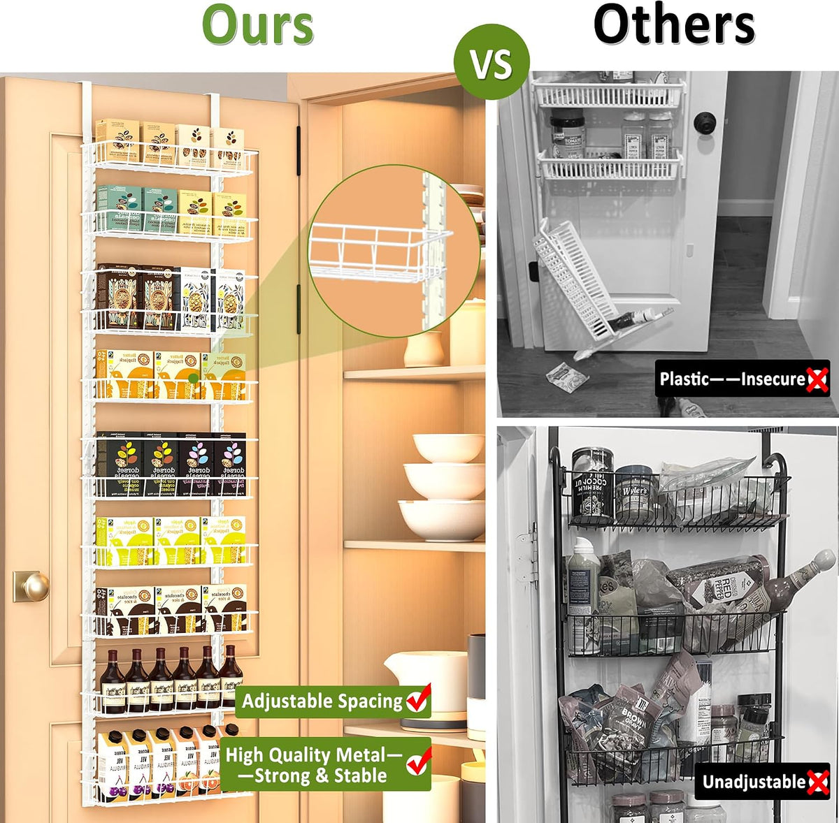 9-Tier Over-Door Pantry Organizer with Adjustable 2-in-1 Spice Rack
