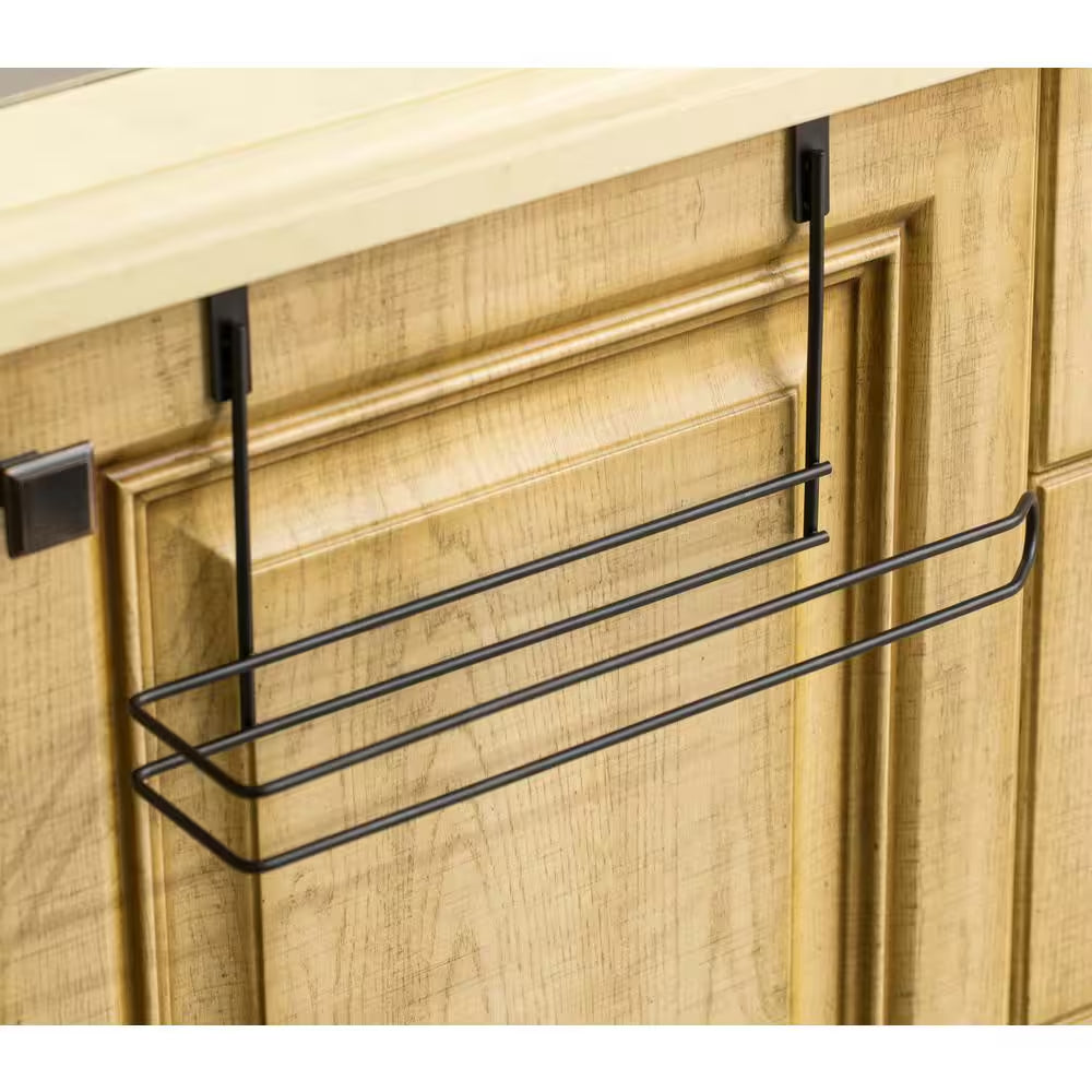 Over-the-Cabinet Hanging Paper Towel Holder and Organizer Rack for Kitchen and Under-Sink Storage, Black