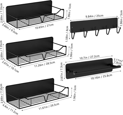 Heavy-Duty Magnetic Shelves for Washing Machines and Refrigerators - 5-Pack Metal Storage Rack with Hooks and Towel Holder for Laundry Room Organization (Black)