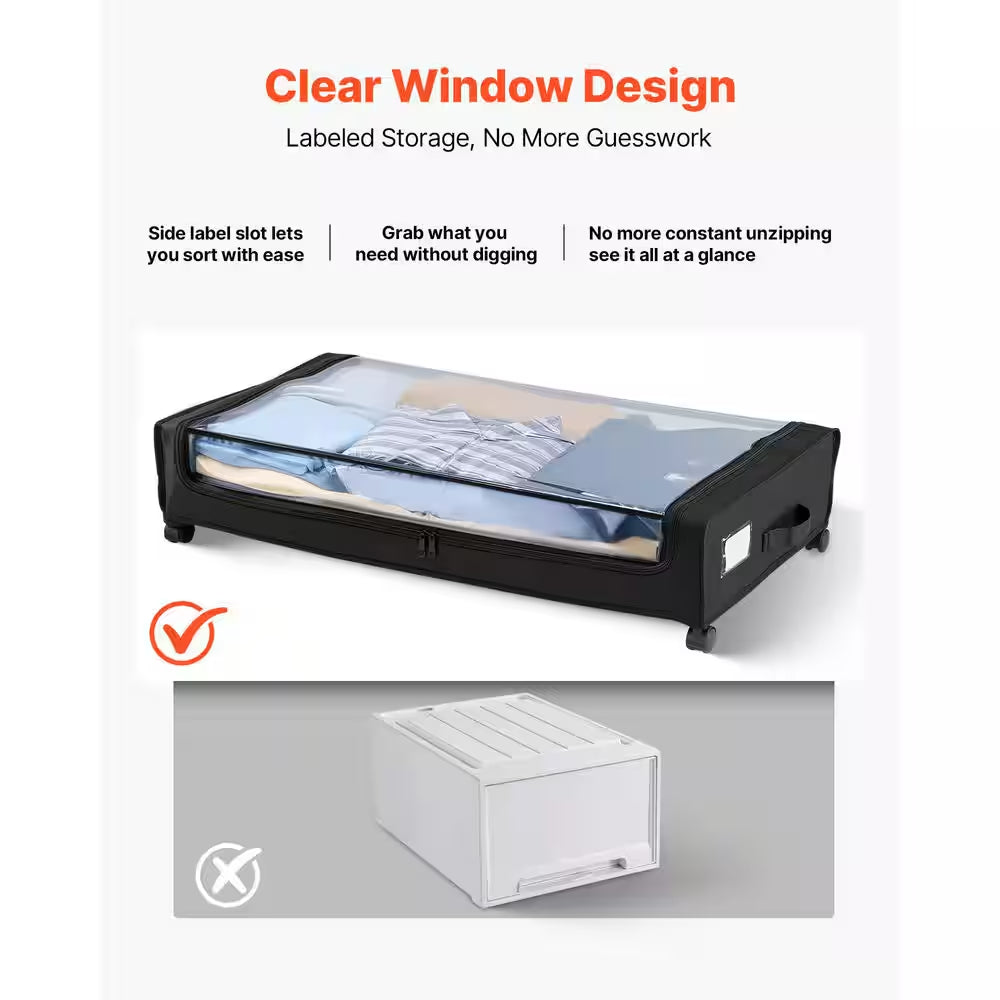 Underbed Storage Containers with Wheels, 30.3 x 18.5 x 6.8 In., Clear Lid Shoe Organizer (Set of 2)