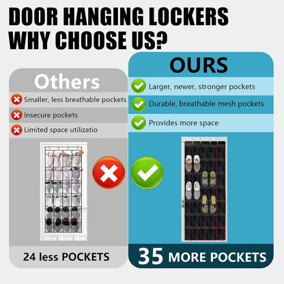 35-Pocket Over-Door Shoe Organizer with Hanging Storage Solution