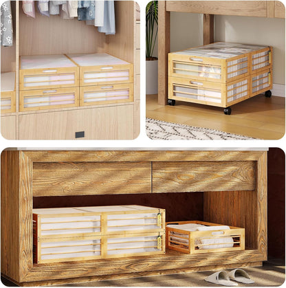 Bamboo Under-Bed Storage Drawers with Wheels - Set of 2 for Clothes and Toy Organization