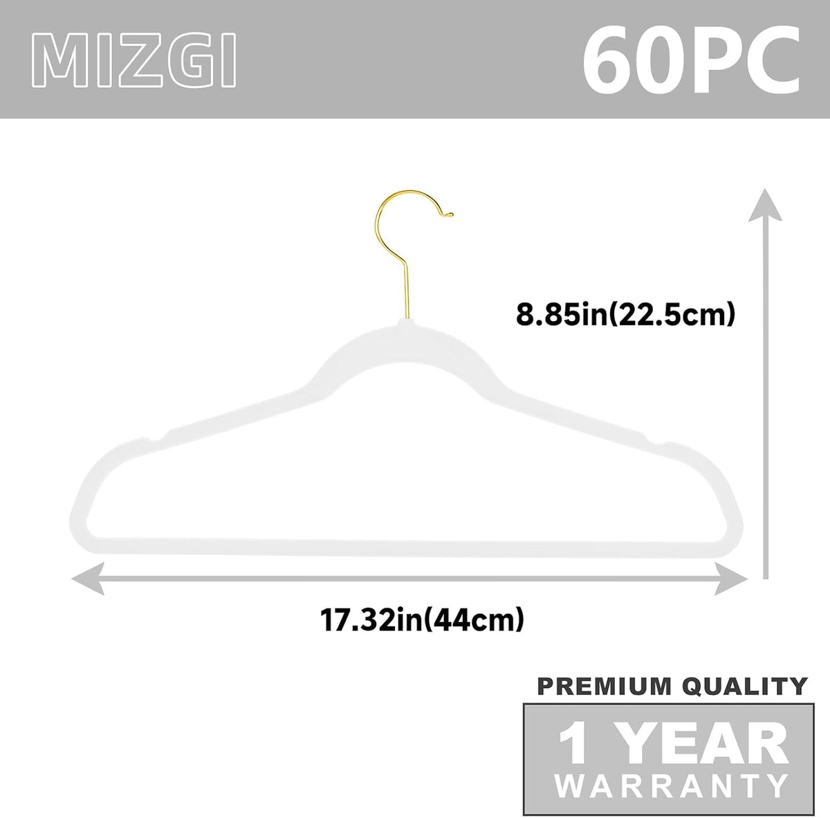 Premium Heavy-Duty Velvet Suit Hangers - 60-Pack Slimline Non-Slip Design with Gold Hooks - Space-Saving White Hangers