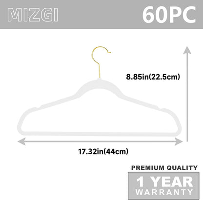Premium Heavy-Duty Velvet Suit Hangers - 60-Pack Slimline Non-Slip Design with Gold Hooks - Space-Saving White Hangers