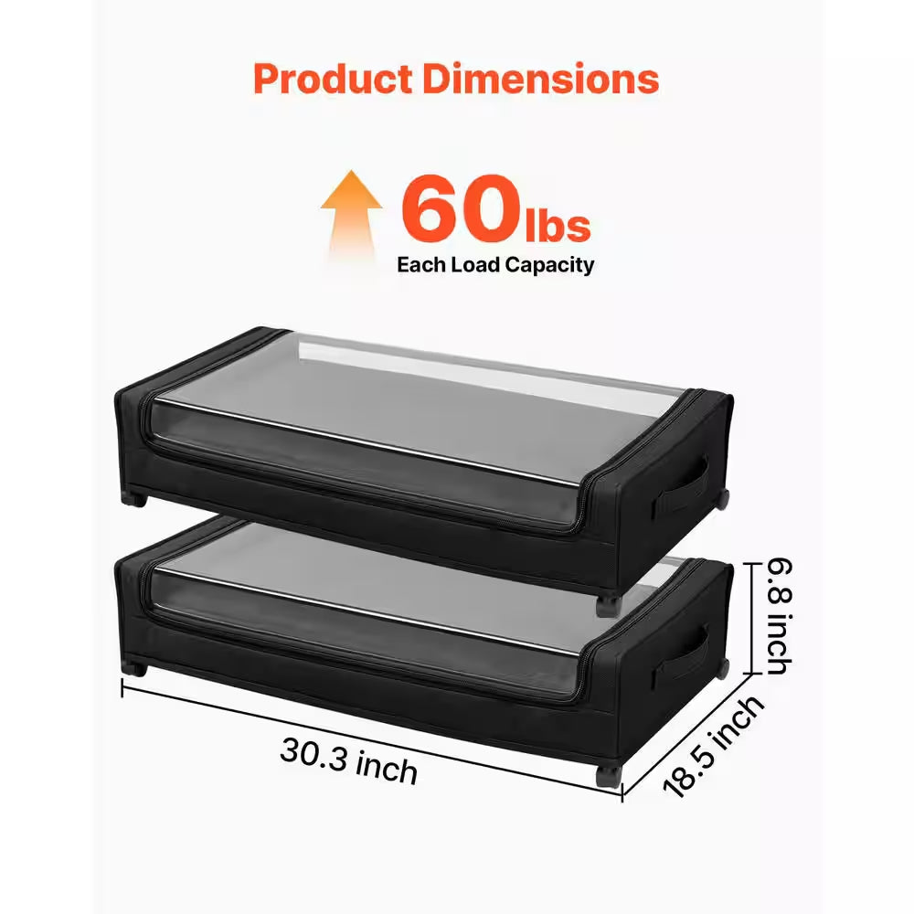 Underbed Storage Containers with Wheels, 30.3 x 18.5 x 6.8 In., Clear Lid Shoe Organizer (Set of 2)