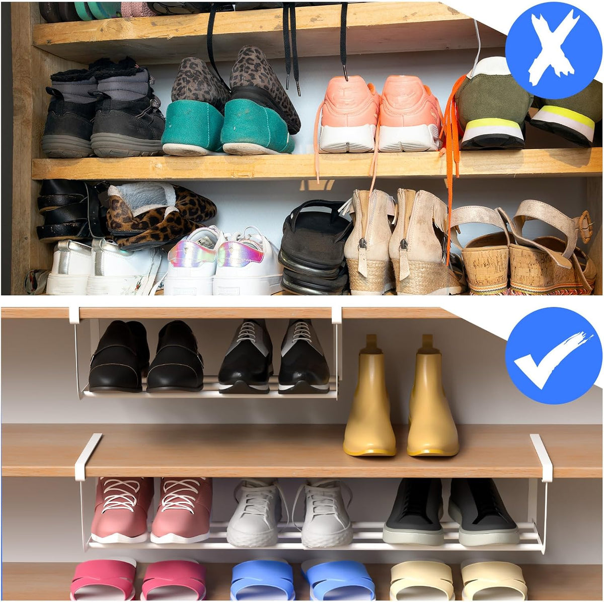 Expandable Shoe Rack Shelf Organizer Set for Closet - White (2 Pieces)
