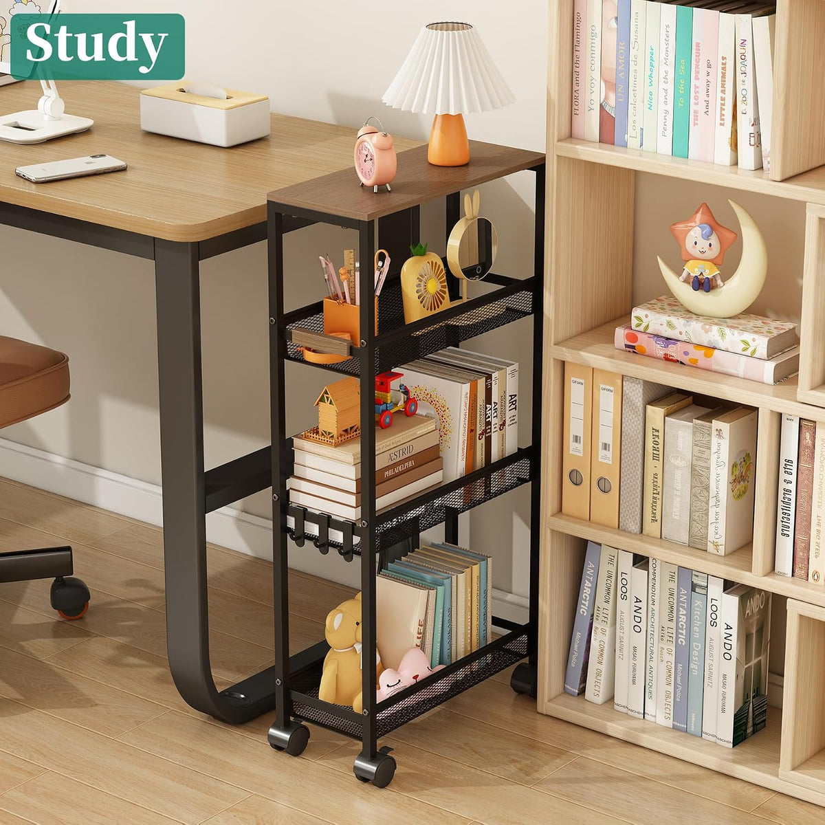 4-Tier Slim Utility Rolling Laundry Cart with Wheels in Black