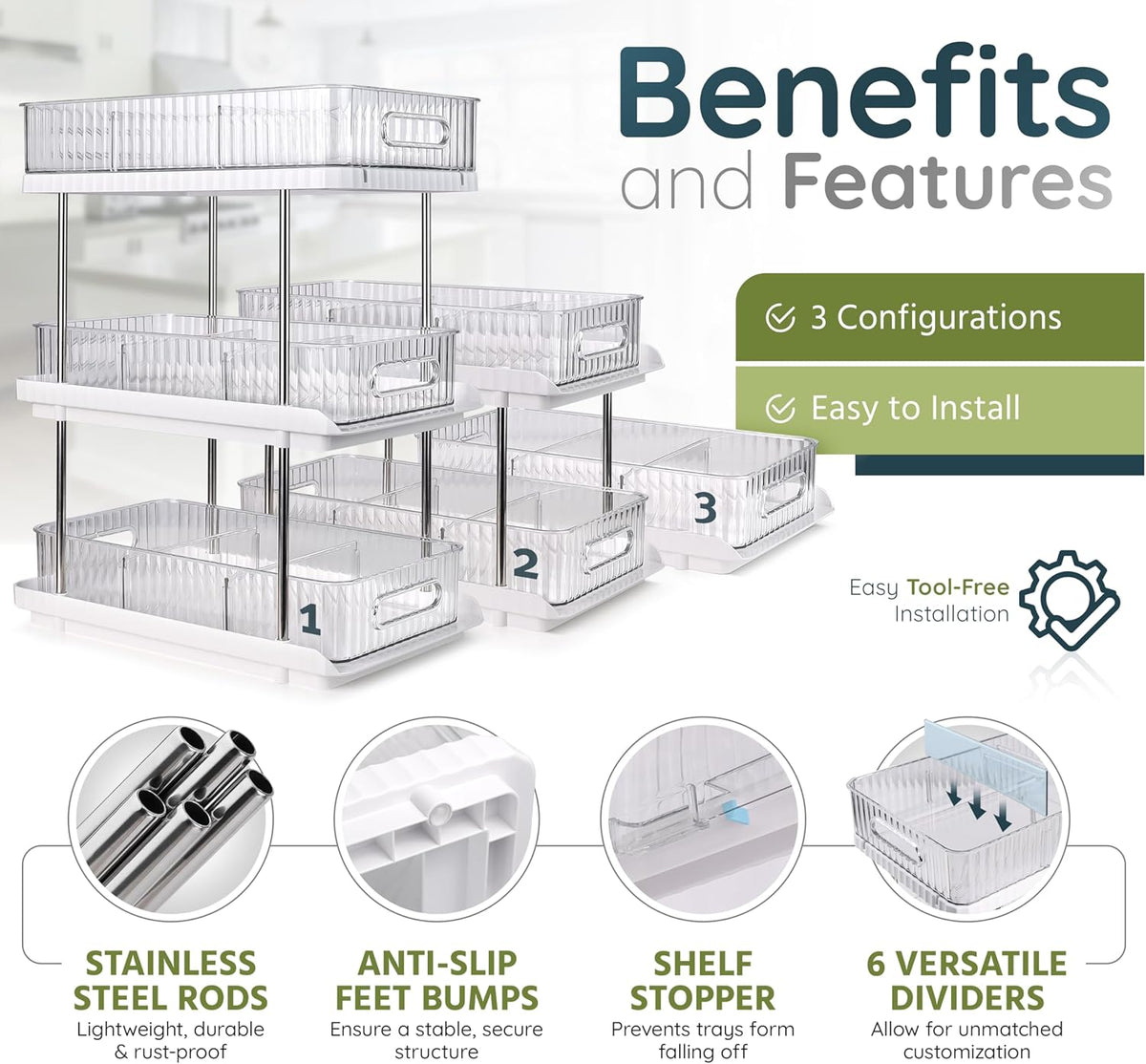 3-Tier Under-Sink Organizer – Pull-Out Storage Solution for Kitchen and Bathroom Cabinets