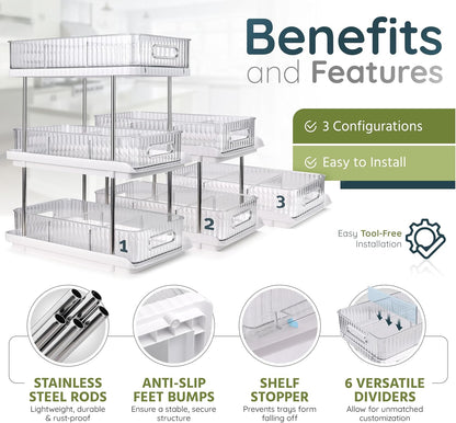 3-Tier Under-Sink Organizer – Pull-Out Storage Solution for Kitchen and Bathroom Cabinets