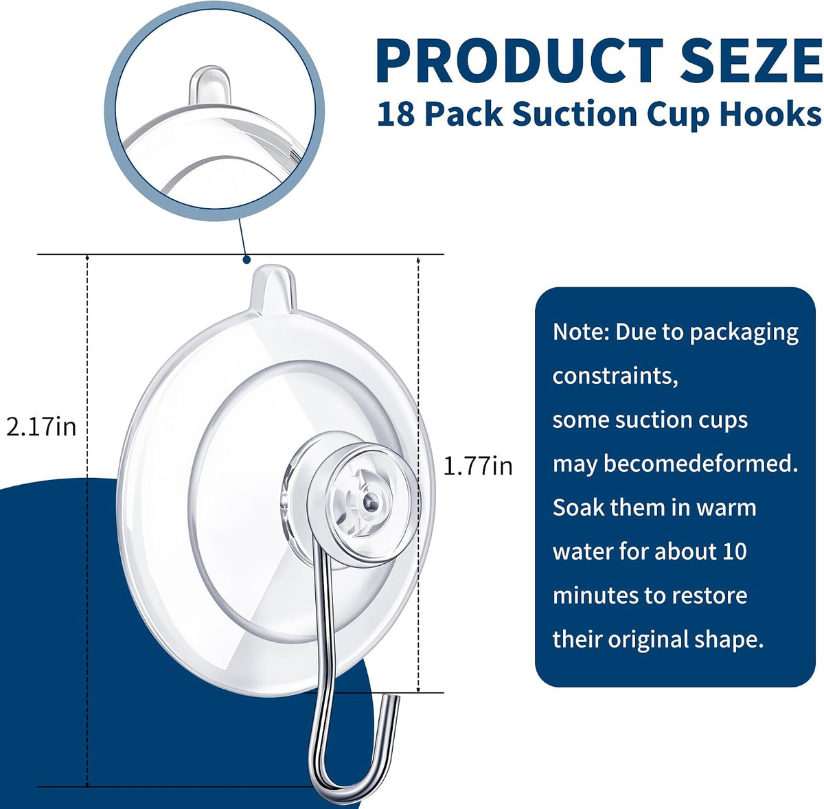 18-Pack Suction Cup Hooks, 10LB Max Load, 1.77-Inch Reusable Hooks for Glass, Windows, Bathrooms, Kitchens, Tiles, and Shower Cubicles