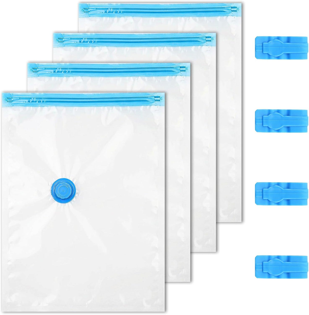 Vacuum Compression Storage Bags - 4-Pack, 13.8 x 19.7 Inches, Roll-Up Design for Space Saving