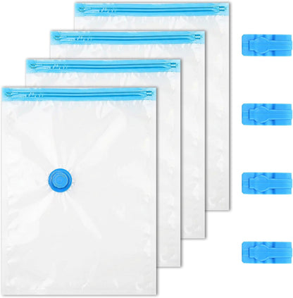 Vacuum Compression Storage Bags - 4-Pack, 13.8 x 19.7 Inches, Roll-Up Design for Space Saving
