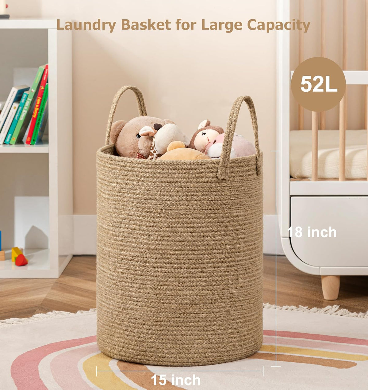 52L Woven Laundry Basket and Nursery Hamper for Toys