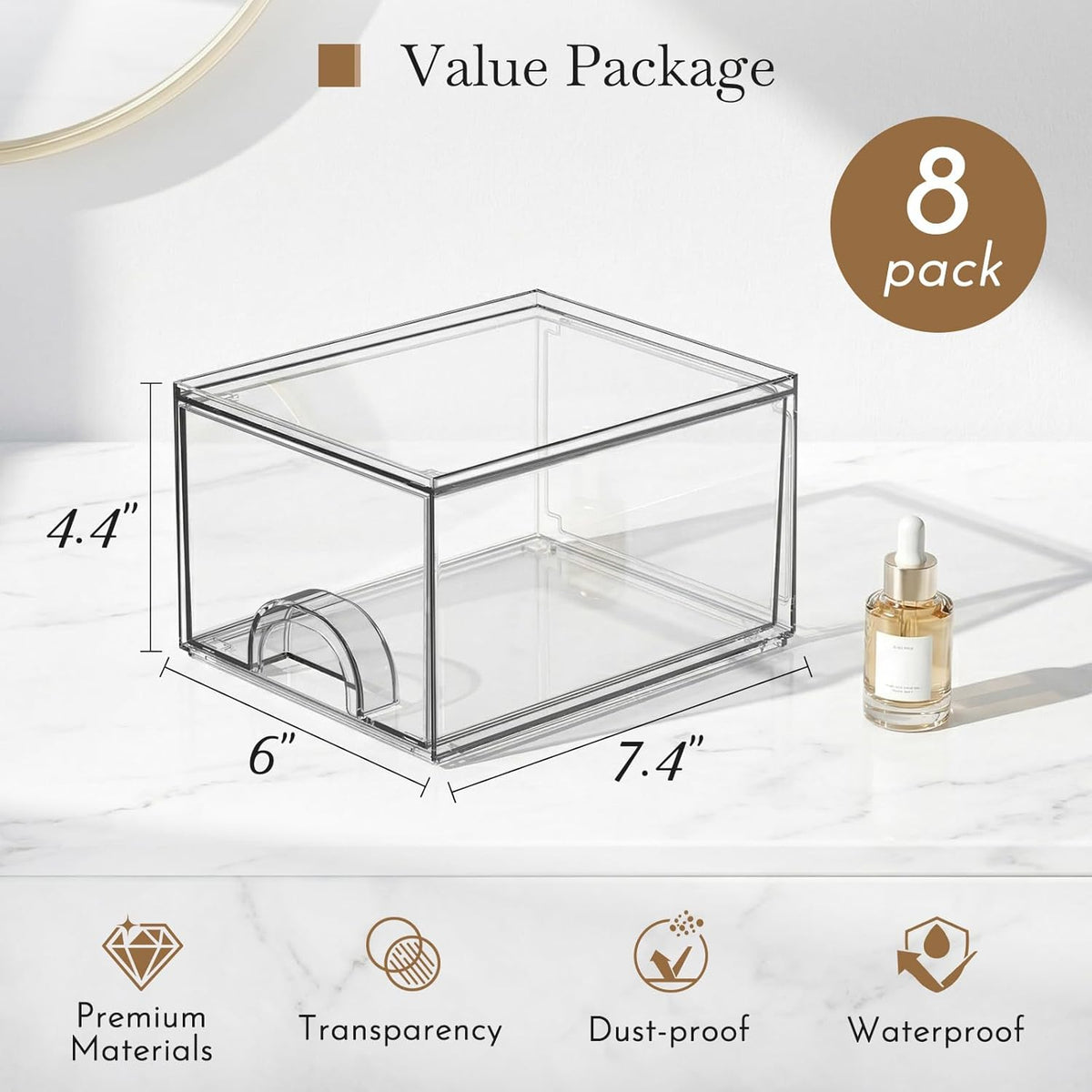 Set of 8 Stackable Clear Acrylic Storage Boxes and Drawers