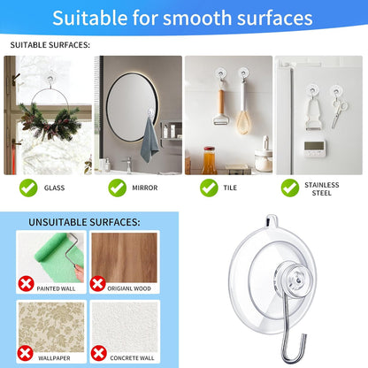 18-Pack Suction Cup Hooks, 10LB Max Load, 1.77-Inch Reusable Hooks for Glass, Windows, Bathrooms, Kitchens, Tiles, and Shower Cubicles